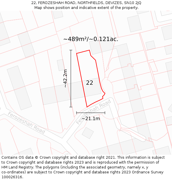 22, FEROZESHAH ROAD, NORTHFIELDS, DEVIZES, SN10 2JQ: Plot and title map