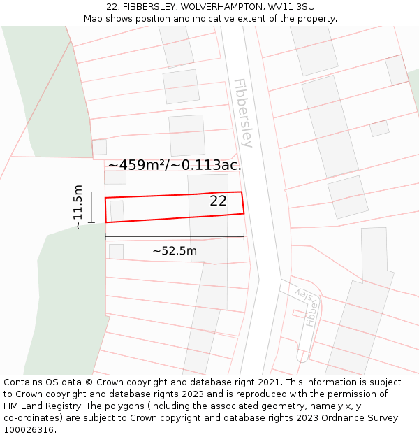 22, FIBBERSLEY, WOLVERHAMPTON, WV11 3SU: Plot and title map