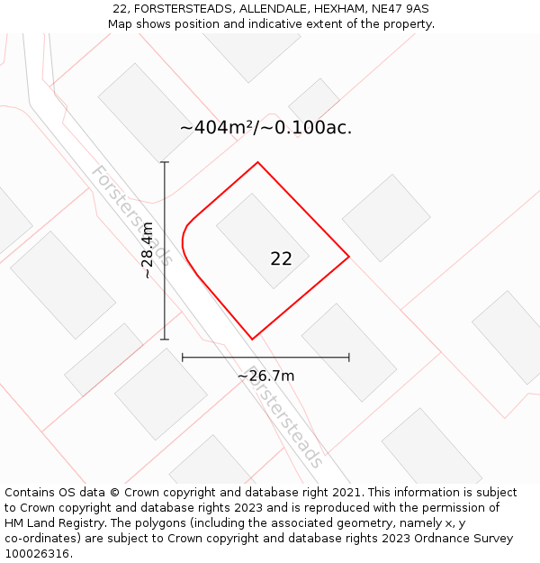 22, FORSTERSTEADS, ALLENDALE, HEXHAM, NE47 9AS: Plot and title map