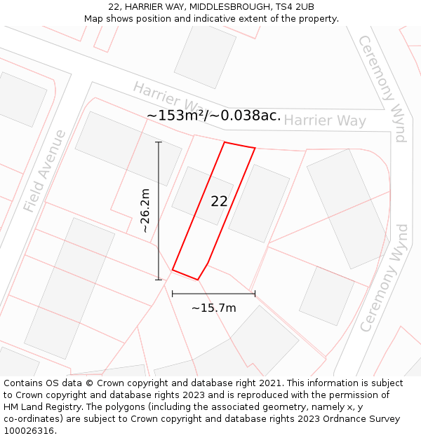 22, HARRIER WAY, MIDDLESBROUGH, TS4 2UB: Plot and title map