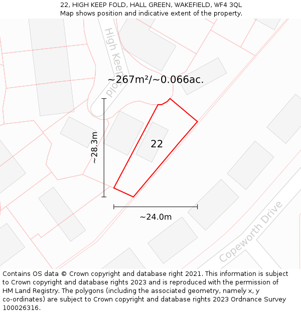 22, HIGH KEEP FOLD, HALL GREEN, WAKEFIELD, WF4 3QL: Plot and title map