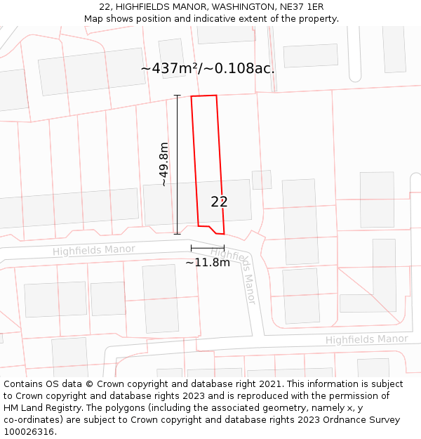 22, HIGHFIELDS MANOR, WASHINGTON, NE37 1ER: Plot and title map