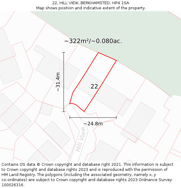 22, HILL VIEW, BERKHAMSTED, HP4 1SA: Plot and title map