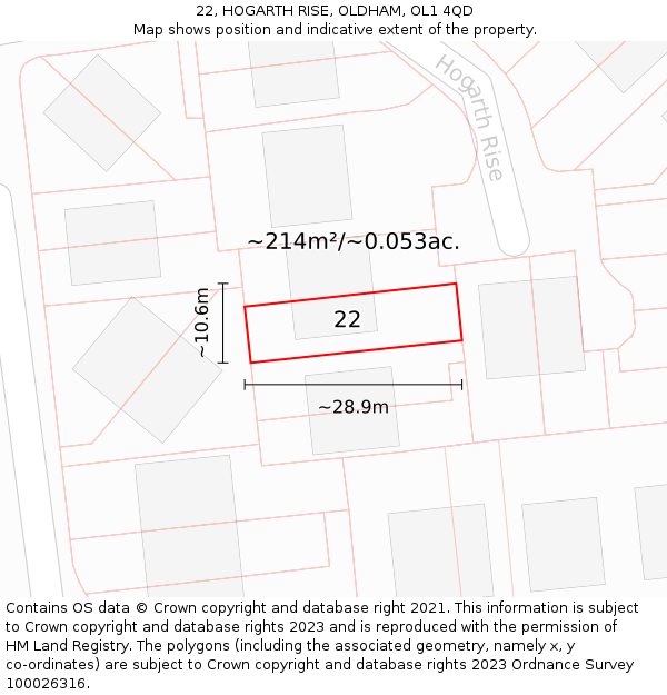 22, HOGARTH RISE, OLDHAM, OL1 4QD: Plot and title map
