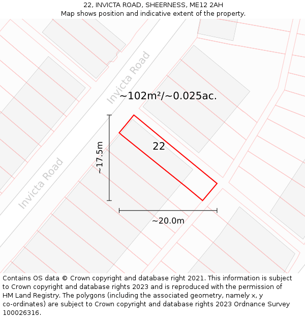 22, INVICTA ROAD, SHEERNESS, ME12 2AH: Plot and title map