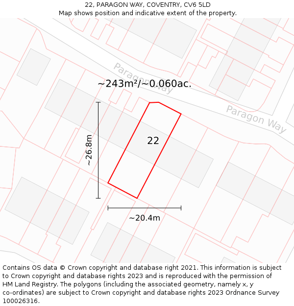 22, PARAGON WAY, COVENTRY, CV6 5LD: Plot and title map
