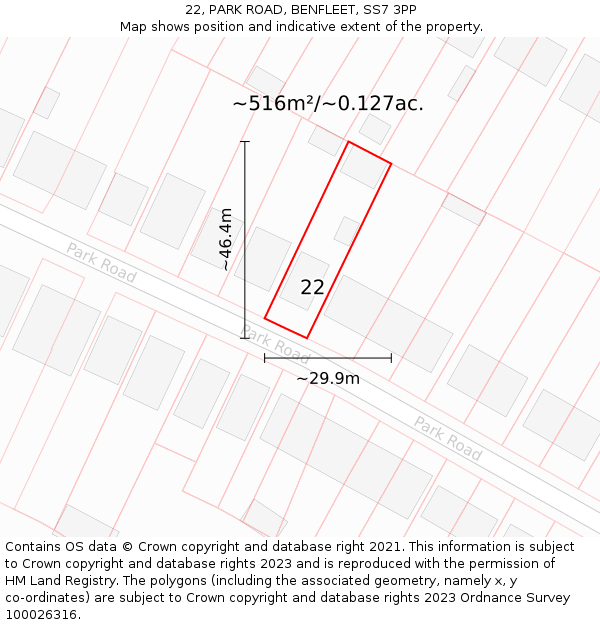 22, PARK ROAD, BENFLEET, SS7 3PP: Plot and title map
