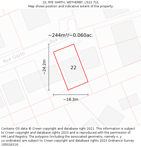 22, RYE GARTH, WETHERBY, LS22 7UL: Plot and title map