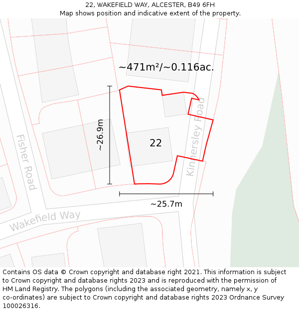 22, WAKEFIELD WAY, ALCESTER, B49 6FH: Plot and title map