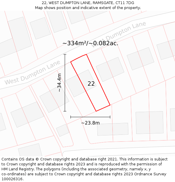 22, WEST DUMPTON LANE, RAMSGATE, CT11 7DG: Plot and title map
