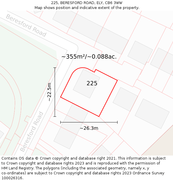 225, BERESFORD ROAD, ELY, CB6 3WW: Plot and title map
