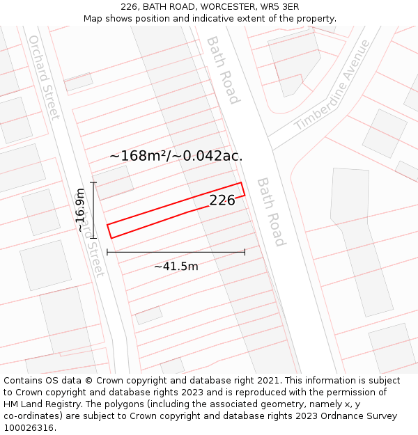 226, BATH ROAD, WORCESTER, WR5 3ER: Plot and title map