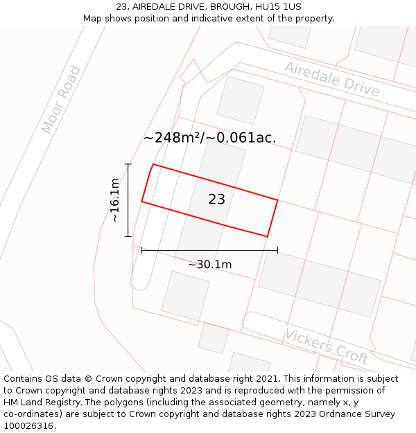 23, AIREDALE DRIVE, BROUGH, HU15 1US: Plot and title map