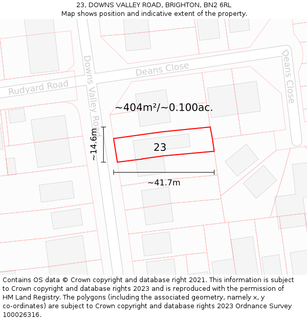 23, DOWNS VALLEY ROAD, BRIGHTON, BN2 6RL: Plot and title map