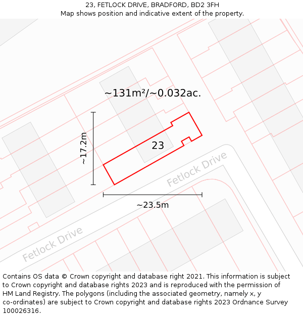 23, FETLOCK DRIVE, BRADFORD, BD2 3FH: Plot and title map