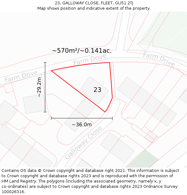 23, GALLOWAY CLOSE, FLEET, GU51 2TJ: Plot and title map