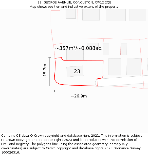 23, GEORGE AVENUE, CONGLETON, CW12 2QE: Plot and title map