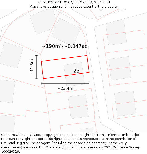 23, KINGSTONE ROAD, UTTOXETER, ST14 8WH: Plot and title map