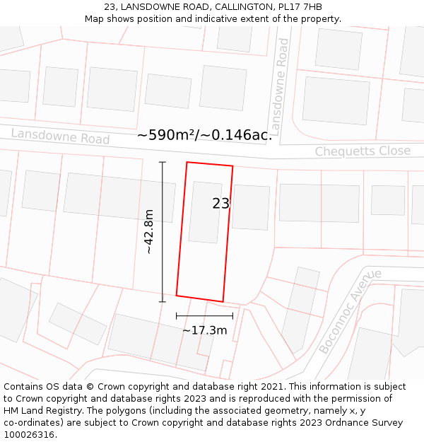 23, LANSDOWNE ROAD, CALLINGTON, PL17 7HB: Plot and title map