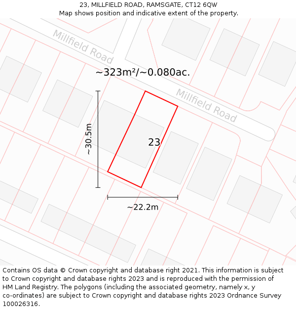 23, MILLFIELD ROAD, RAMSGATE, CT12 6QW: Plot and title map