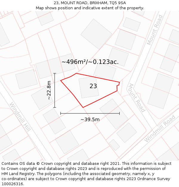 23, MOUNT ROAD, BRIXHAM, TQ5 9SA: Plot and title map