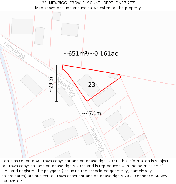23, NEWBIGG, CROWLE, SCUNTHORPE, DN17 4EZ: Plot and title map
