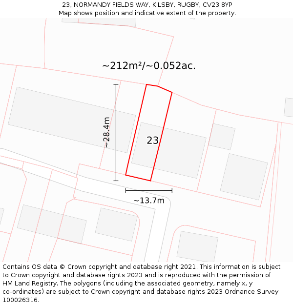23, NORMANDY FIELDS WAY, KILSBY, RUGBY, CV23 8YP: Plot and title map