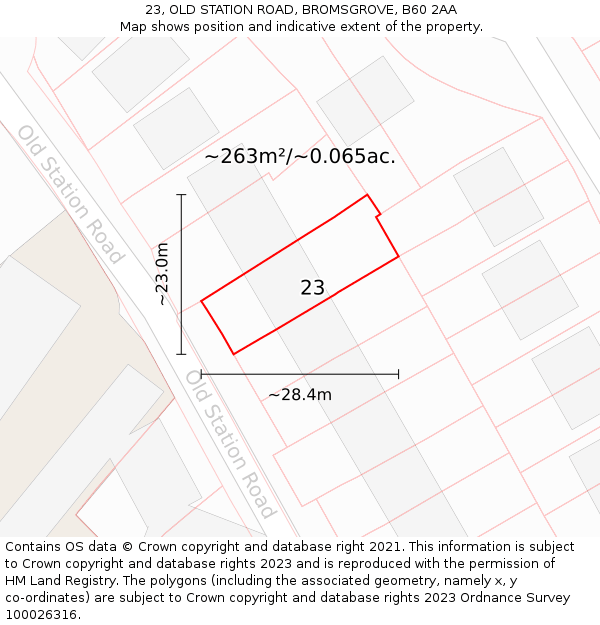 23, OLD STATION ROAD, BROMSGROVE, B60 2AA: Plot and title map