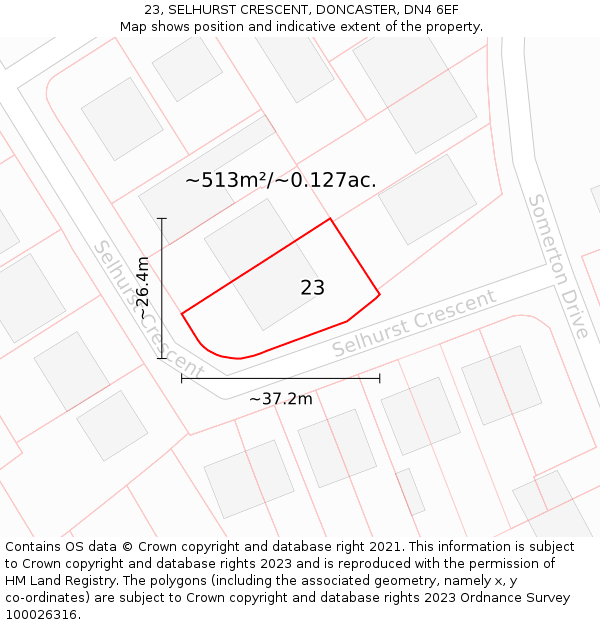 23, SELHURST CRESCENT, DONCASTER, DN4 6EF: Plot and title map