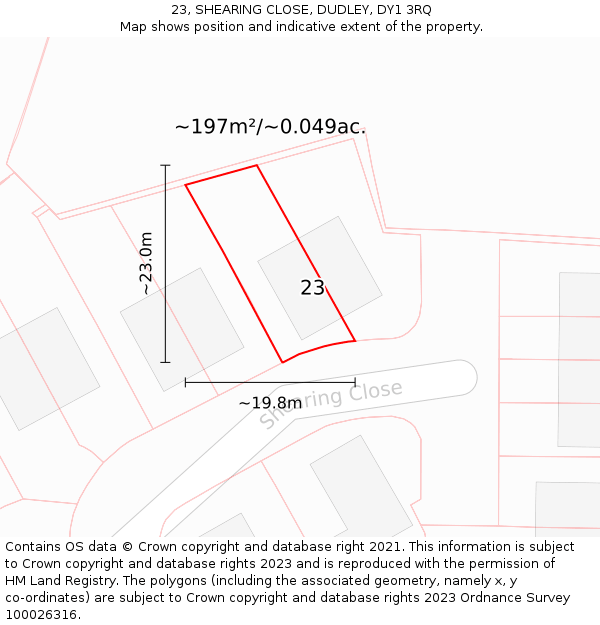 23, SHEARING CLOSE, DUDLEY, DY1 3RQ: Plot and title map