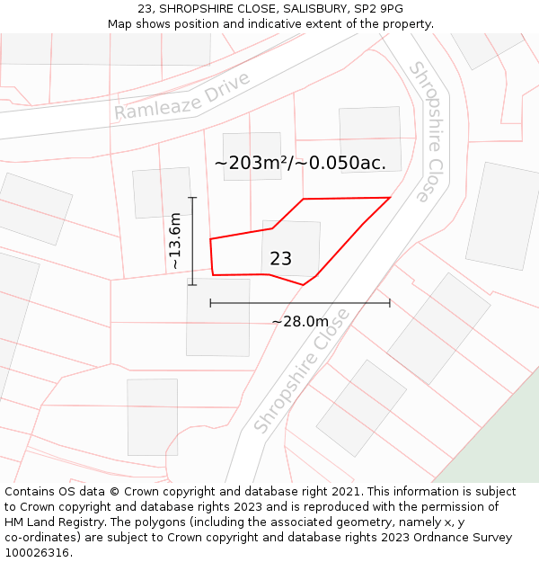 23, SHROPSHIRE CLOSE, SALISBURY, SP2 9PG: Plot and title map
