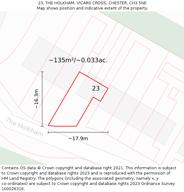 23, THE HOLKHAM, VICARS CROSS, CHESTER, CH3 5NE: Plot and title map