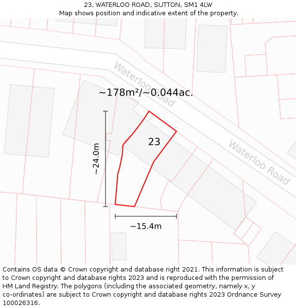 23, WATERLOO ROAD, SUTTON, SM1 4LW: Plot and title map