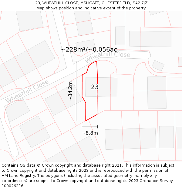 23, WHEATHILL CLOSE, ASHGATE, CHESTERFIELD, S42 7JZ: Plot and title map