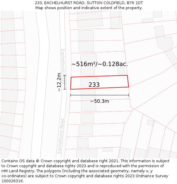 233, EACHELHURST ROAD, SUTTON COLDFIELD, B76 1DT: Plot and title map
