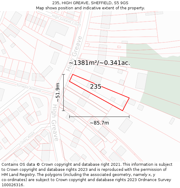 235, HIGH GREAVE, SHEFFIELD, S5 9GS: Plot and title map