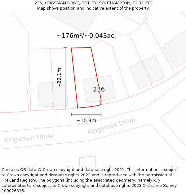 236, KINGSMAN DRIVE, BOTLEY, SOUTHAMPTON, SO32 2TG: Plot and title map