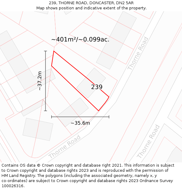 239, THORNE ROAD, DONCASTER, DN2 5AR: Plot and title map