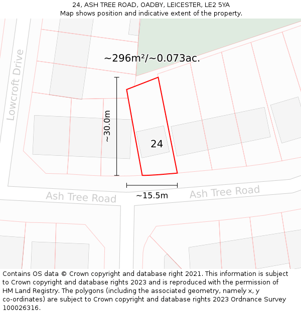 24, ASH TREE ROAD, OADBY, LEICESTER, LE2 5YA: Plot and title map