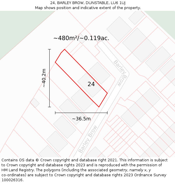 24, BARLEY BROW, DUNSTABLE, LU6 1UJ: Plot and title map