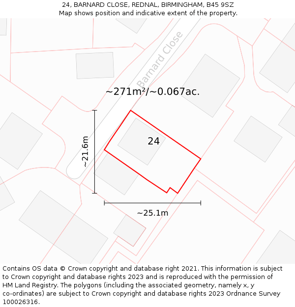 24, BARNARD CLOSE, REDNAL, BIRMINGHAM, B45 9SZ: Plot and title map
