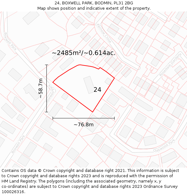 24, BOXWELL PARK, BODMIN, PL31 2BG: Plot and title map