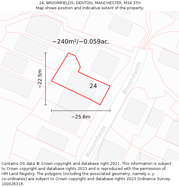 24, BROOMFIELDS, DENTON, MANCHESTER, M34 3TH: Plot and title map