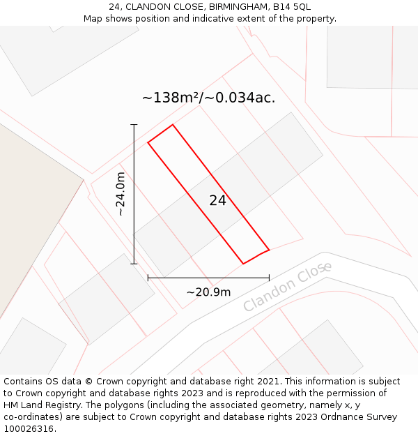 24, CLANDON CLOSE, BIRMINGHAM, B14 5QL: Plot and title map
