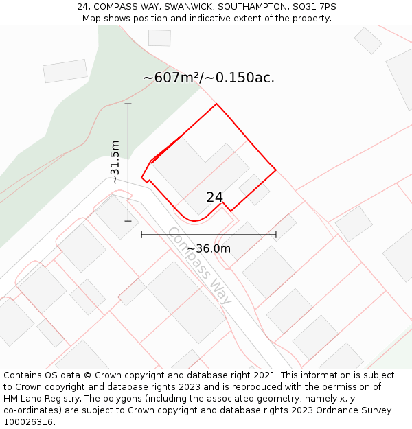 24, COMPASS WAY, SWANWICK, SOUTHAMPTON, SO31 7PS: Plot and title map