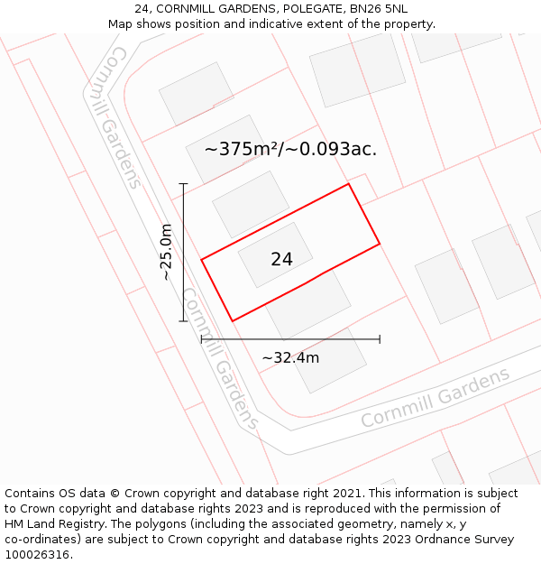 24, CORNMILL GARDENS, POLEGATE, BN26 5NL: Plot and title map