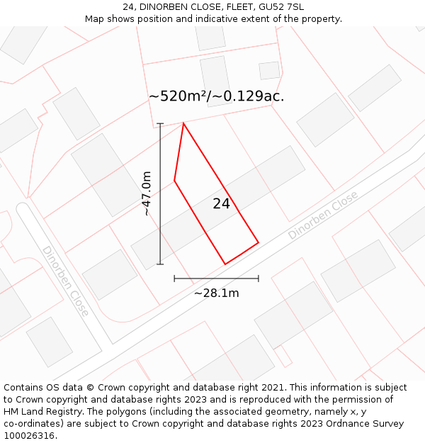 24, DINORBEN CLOSE, FLEET, GU52 7SL: Plot and title map