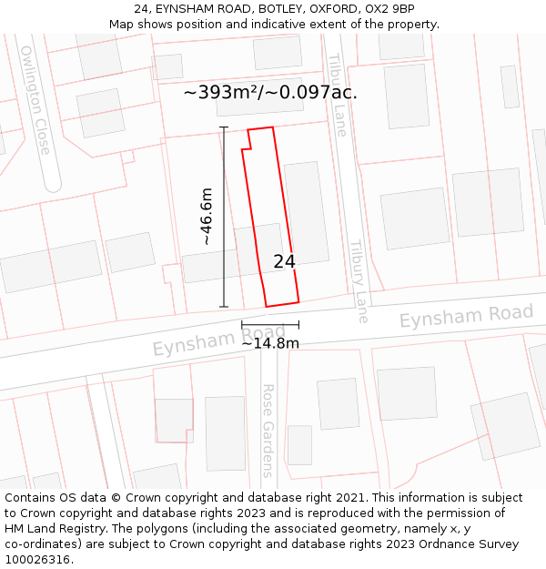 24, EYNSHAM ROAD, BOTLEY, OXFORD, OX2 9BP: Plot and title map