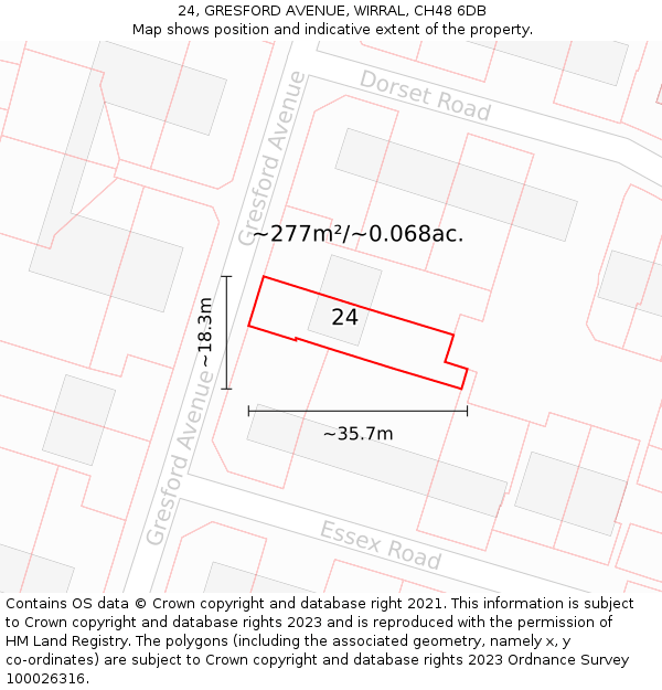 24, GRESFORD AVENUE, WIRRAL, CH48 6DB: Plot and title map