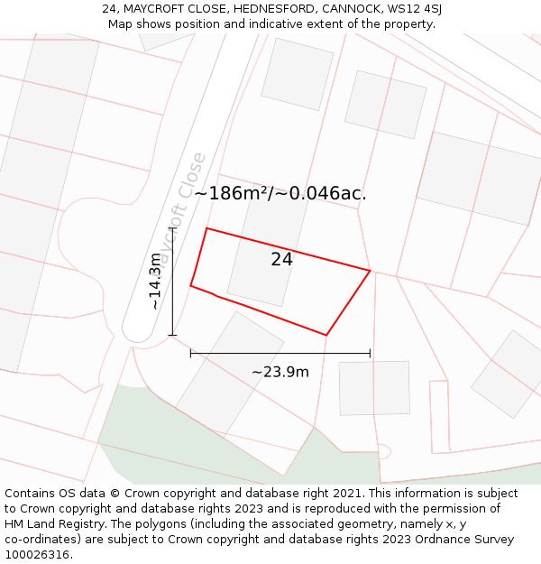 24, MAYCROFT CLOSE, HEDNESFORD, CANNOCK, WS12 4SJ: Plot and title map